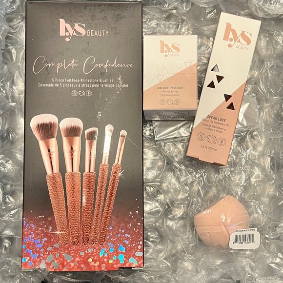 LYS Beauty Rhinestone Face & Eye Makeup Brush Sponge Lip Treatment Oil